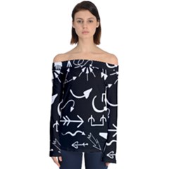 Arrows Vector Lines Strokes White Off Shoulder Long Sleeve Top