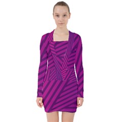 Pattern Lines Stripes Texture V-neck Bodycon Long Sleeve Dress by Wegoenart