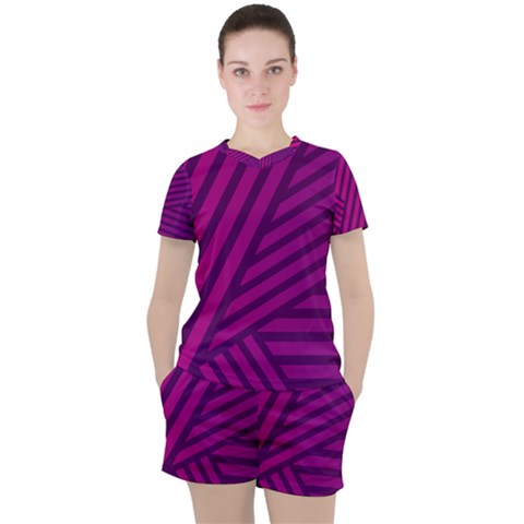 Pattern Lines Stripes Texture Women s Tee And Shorts Set by Wegoenart