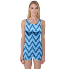 Blue Chevron Background Abstract Pattern One Piece Boyleg Swimsuit by Wegoenart