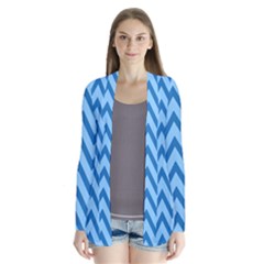 Blue Chevron Background Abstract Pattern Drape Collar Cardigan by Wegoenart