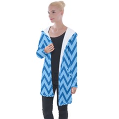 Blue Chevron Background Abstract Pattern Longline Hooded Cardigan