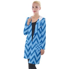 Blue Chevron Background Abstract Pattern Hooded Pocket Cardigan