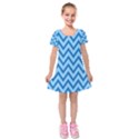 Blue Chevron Background Abstract Pattern Kids  Short Sleeve Velvet Dress View1