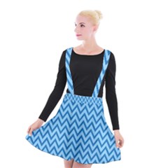 Blue Chevron Background Abstract Pattern Suspender Skater Skirt by Wegoenart