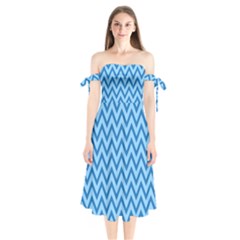 Blue Chevron Background Abstract Pattern Shoulder Tie Bardot Midi Dress