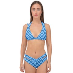 Blue Chevron Background Abstract Pattern Double Strap Halter Bikini Set by Wegoenart