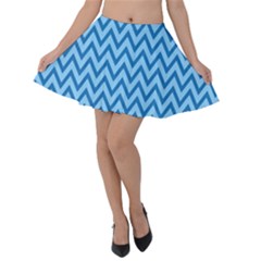 Blue Chevron Background Abstract Pattern Velvet Skater Skirt by Wegoenart