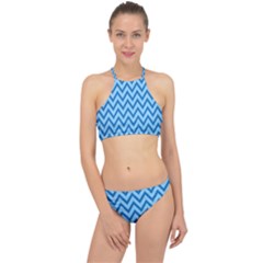 Blue Chevron Background Abstract Pattern Racer Front Bikini Set by Wegoenart