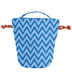 Blue Chevron Background Abstract Pattern Drawstring Bucket Bag