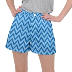 Blue Chevron Background Abstract Pattern Stretch Ripstop Shorts by Wegoenart