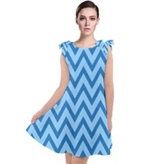 Blue Chevron Background Abstract Pattern Tie Up Tunic Dress