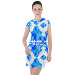 Blue Background Cubes Abstract Wallpapers Drawstring Hooded Dress