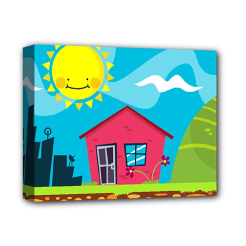 Kawaii Caricature Sun Nature City Deluxe Canvas 14  X 11  (stretched) by Wegoenart