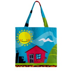 Kawaii Caricature Sun Nature City Zipper Grocery Tote Bag by Wegoenart