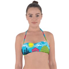 Kawaii Caricature Sun Nature City Halter Bandeau Bikini Top by Wegoenart