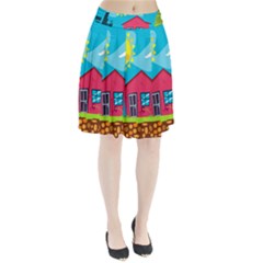 Kawaii Caricature Sun Nature City Pleated Skirt by Wegoenart