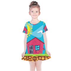 Kawaii Caricature Sun Nature City Kids  Simple Cotton Dress by Wegoenart