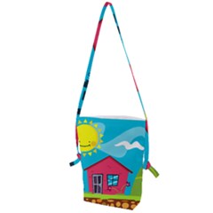 Kawaii Caricature Sun Nature City Folding Shoulder Bag