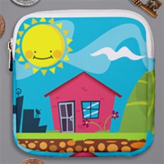 Kawaii Caricature Sun Nature City Mini Square Pouch