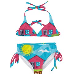 Kawaii Caricature Sun Nature City Kids  Classic Bikini Set by Wegoenart