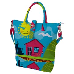 Kawaii Caricature Sun Nature City Buckle Top Tote Bag