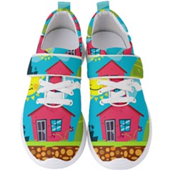 Kawaii Caricature Sun Nature City Men s Velcro Strap Shoes