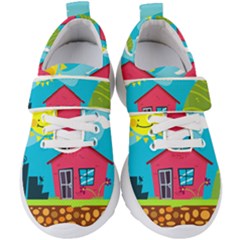 Kawaii Caricature Sun Nature City Kids  Velcro Strap Shoes