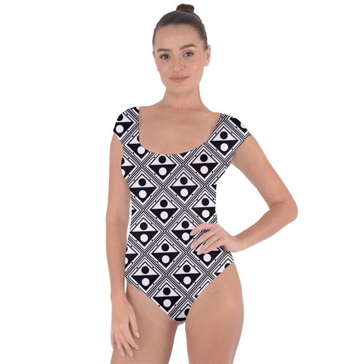 Background Triangle Circle Short Sleeve Leotard 