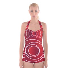 Background Circles Red Boyleg Halter Swimsuit  by Wegoenart