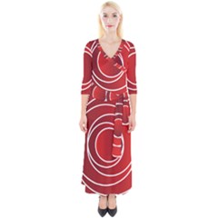 Background Circles Red Quarter Sleeve Wrap Maxi Dress by Wegoenart