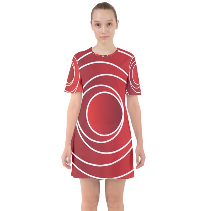 Background Circles Red Sixties Short Sleeve Mini Dress