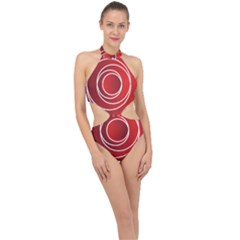 Background Circles Red Halter Side Cut Swimsuit by Wegoenart