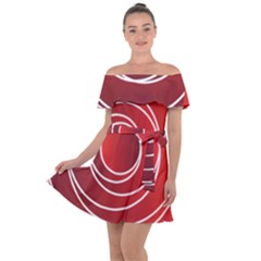 Background Circles Red Off Shoulder Velour Dress