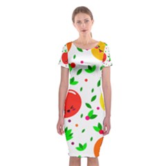 Pattern Fruit Fruits Orange Green Classic Short Sleeve Midi Dress by Wegoenart