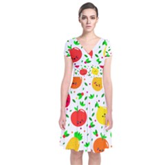 Pattern Fruit Fruits Orange Green Short Sleeve Front Wrap Dress by Wegoenart