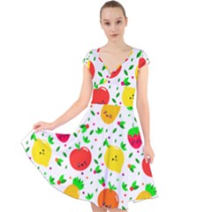 Pattern Fruit Fruits Orange Green Cap Sleeve Front Wrap Midi Dress by Wegoenart