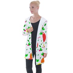 Pattern Fruit Fruits Orange Green Longline Hooded Cardigan