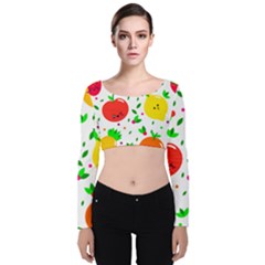 Pattern Fruit Fruits Orange Green Velvet Long Sleeve Crop Top by Wegoenart