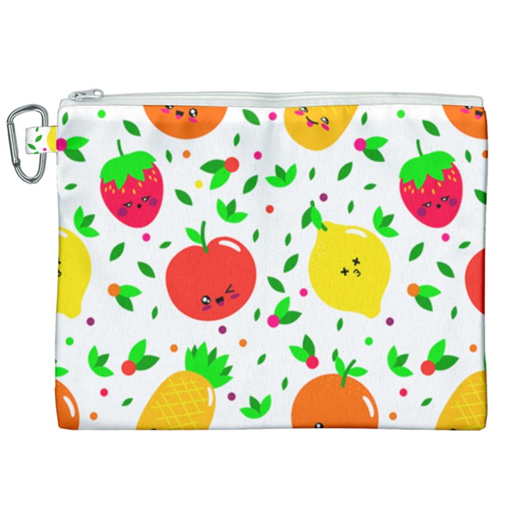 Pattern Fruit Fruits Orange Green Canvas Cosmetic Bag (XXL)