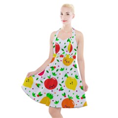 Pattern Fruit Fruits Orange Green Halter Party Swing Dress 