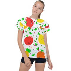 Pattern Fruit Fruits Orange Green Ruffle Collar Chiffon Blouse