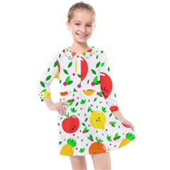 Pattern Fruit Fruits Orange Green Kids  Quarter Sleeve Shirt Dress by Wegoenart