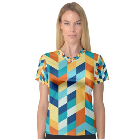 Geometric Retro Wallpaper V-neck Sport Mesh Tee by Wegoenart