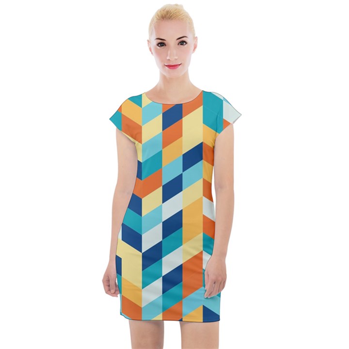 Geometric Retro Wallpaper Cap Sleeve Bodycon Dress