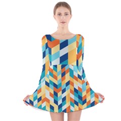 Geometric Retro Wallpaper Long Sleeve Velvet Skater Dress by Wegoenart