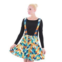 Geometric Retro Wallpaper Suspender Skater Skirt by Wegoenart