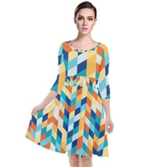 Geometric Retro Wallpaper Quarter Sleeve Waist Band Dress