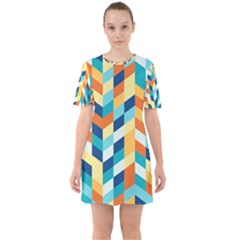 Geometric Retro Wallpaper Sixties Short Sleeve Mini Dress by Wegoenart