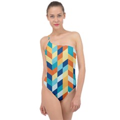 Geometric Retro Wallpaper Classic One Shoulder Swimsuit by Wegoenart